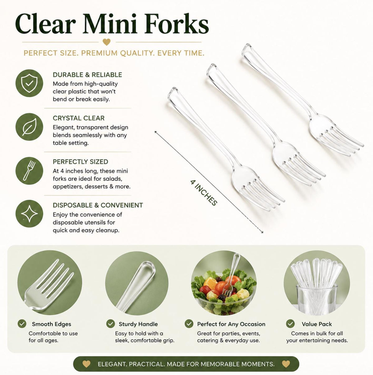 Acrylic Salad Cups with Mini Forks - Set of 20