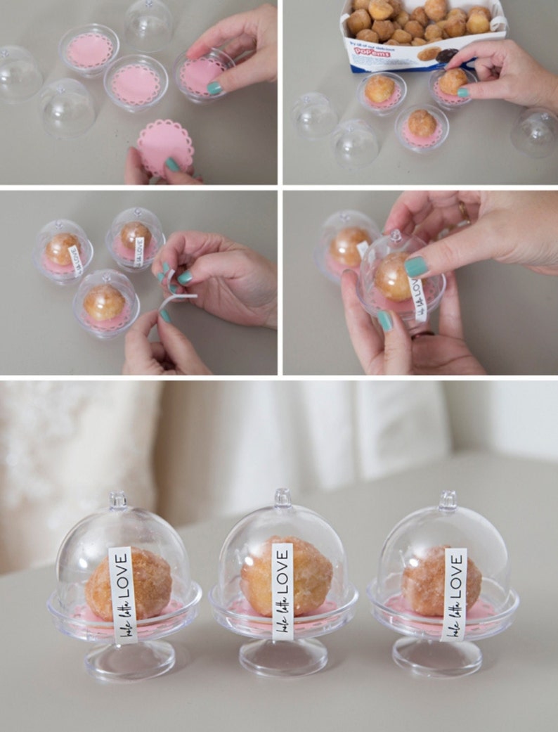 Clear dessert favor domes with mini stands for baby showers, birthdays, bridal showers and dessert tables
