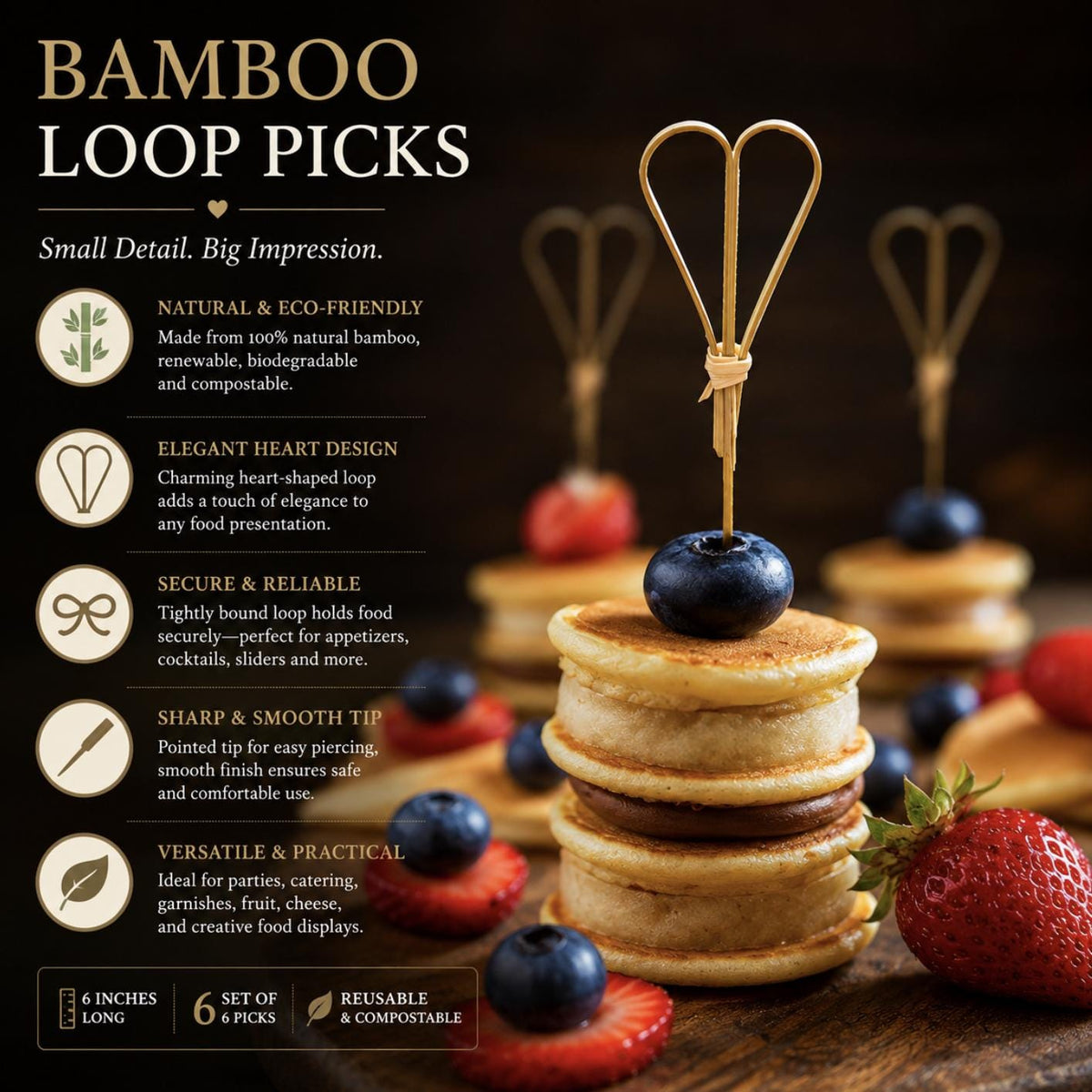 Bamboo Loop Charcuterie Picks – Knot Toothpicks for Appetizers, Cocktails & Grazing Tables