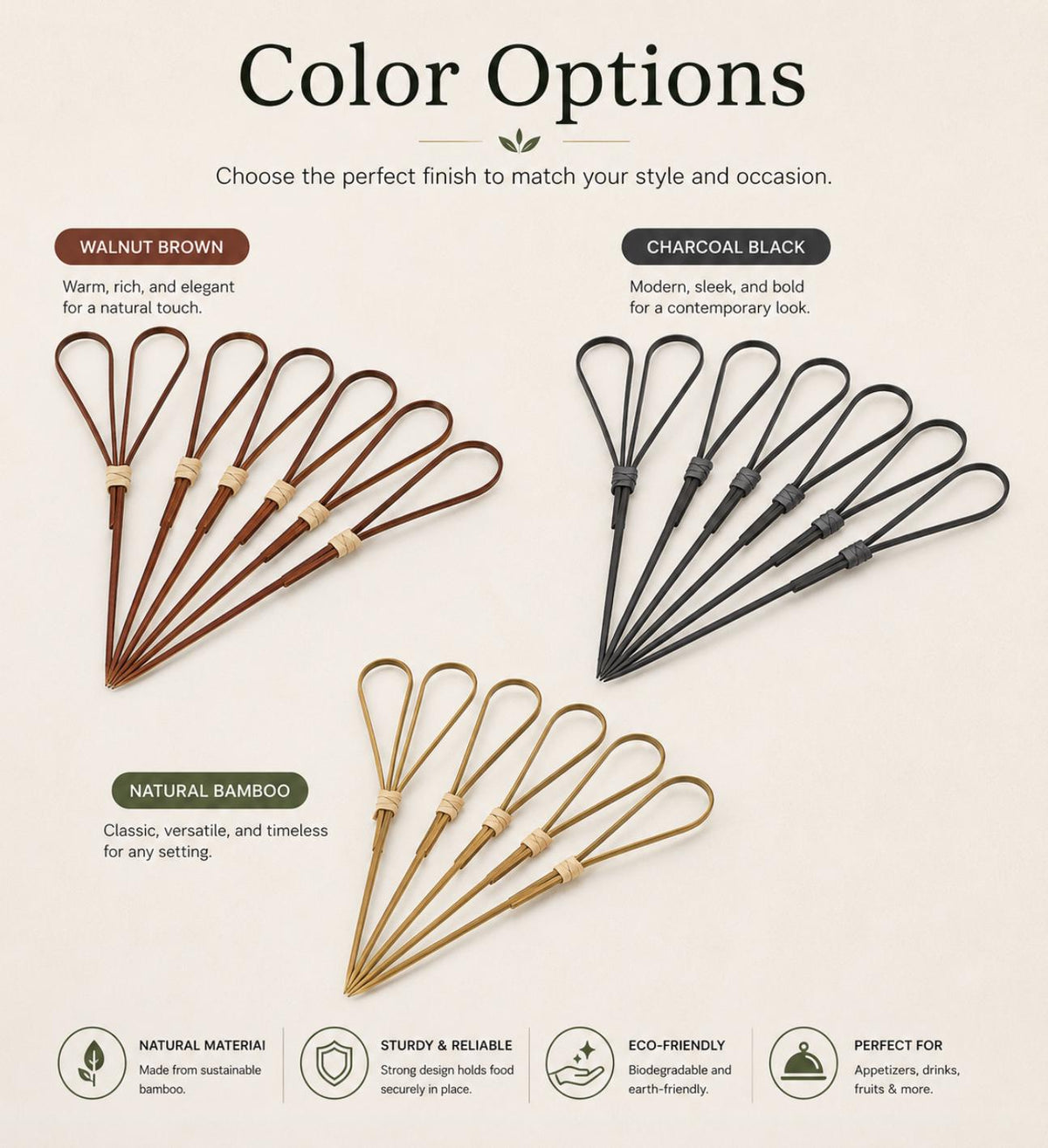 Bamboo Loop Charcuterie Picks – Knot Toothpicks for Appetizers, Cocktails & Grazing Tables