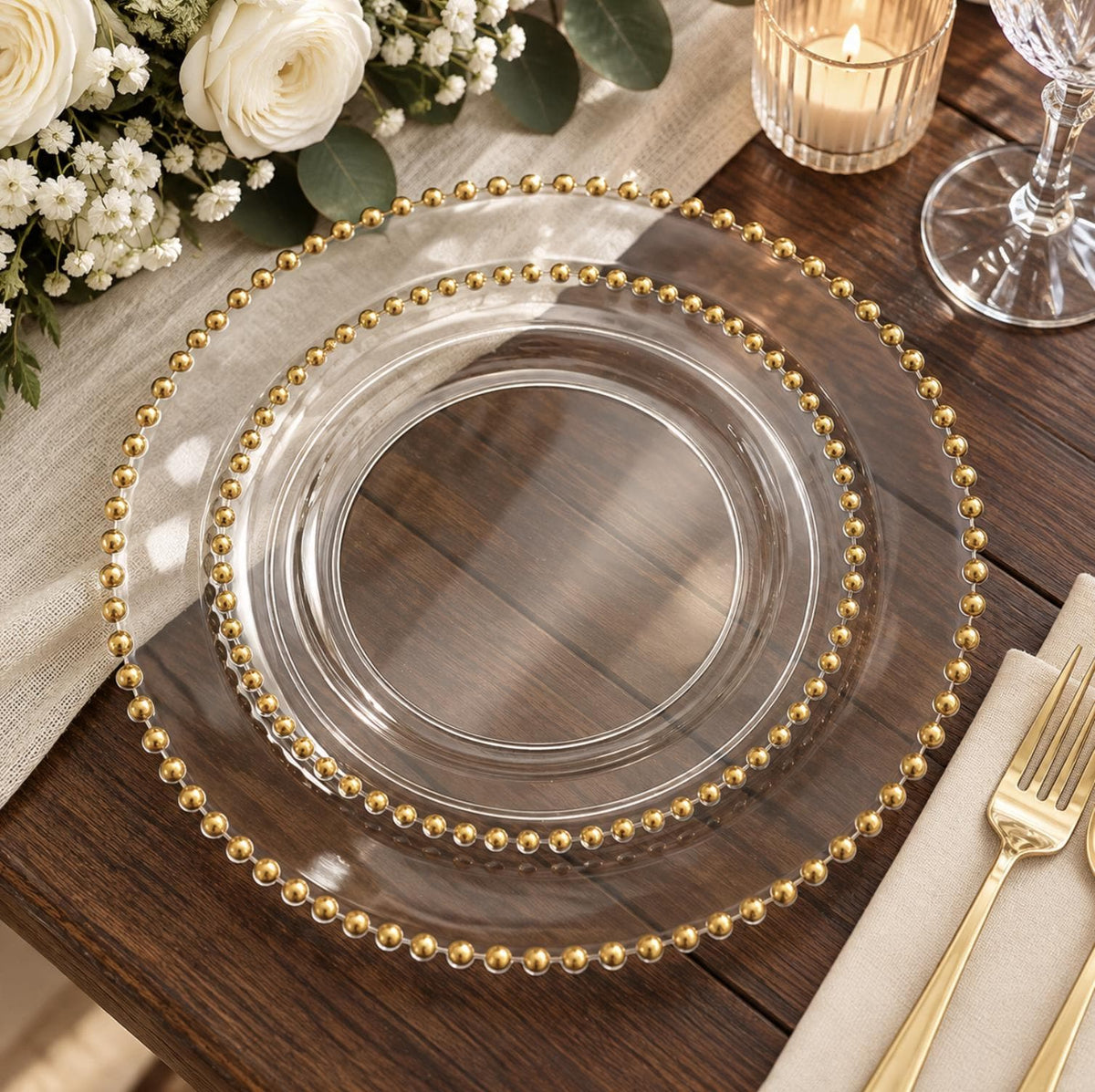 10 - Pack Beaded Rim Round Fancy Disposable Plates - Pretty Party Boxx