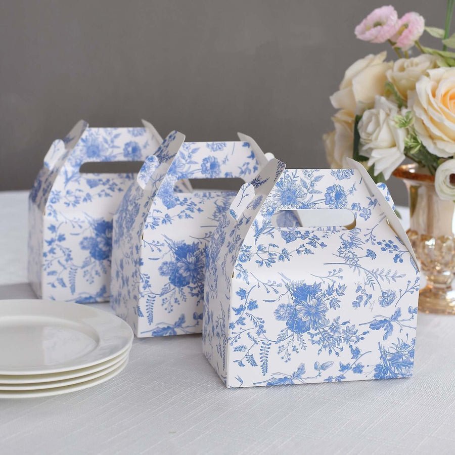 25 - Pack Candy Gift Tote Gable Boxes in French Toile Pattern – Party Favor Treat Boxes - Pretty Party Boxx