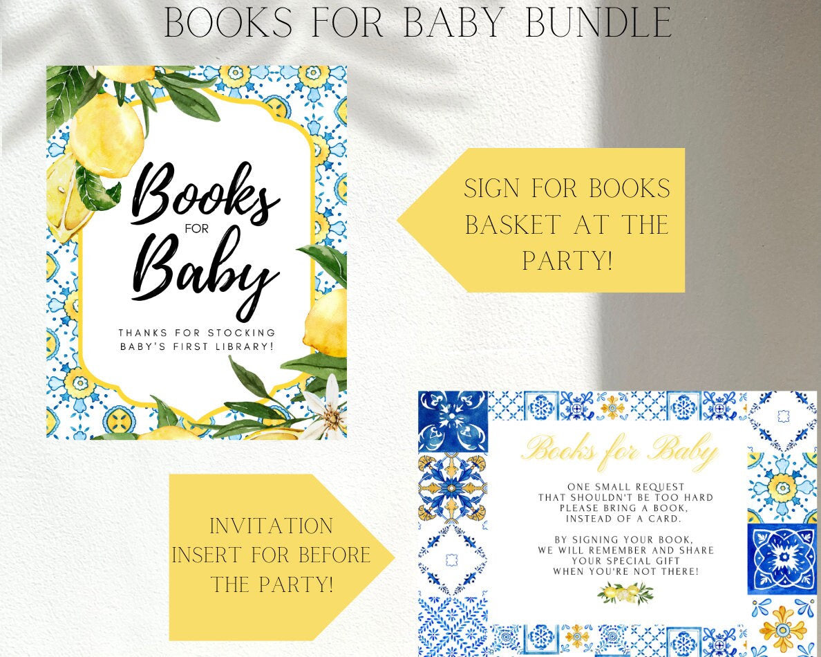 Books for Baby Insert & Sign Bundle – Lemon Citrus Baby Shower Printable
