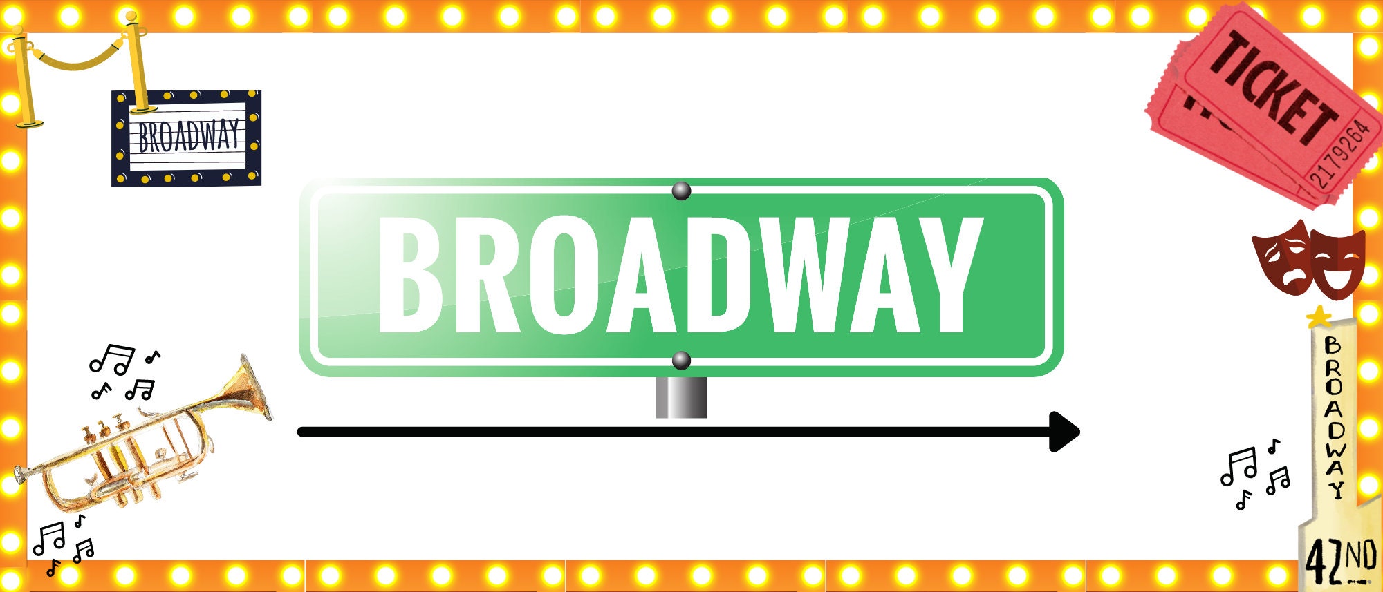 Broadway street sign for New York themed party favors and party New York theme celebrations including baby showers and bridal events.