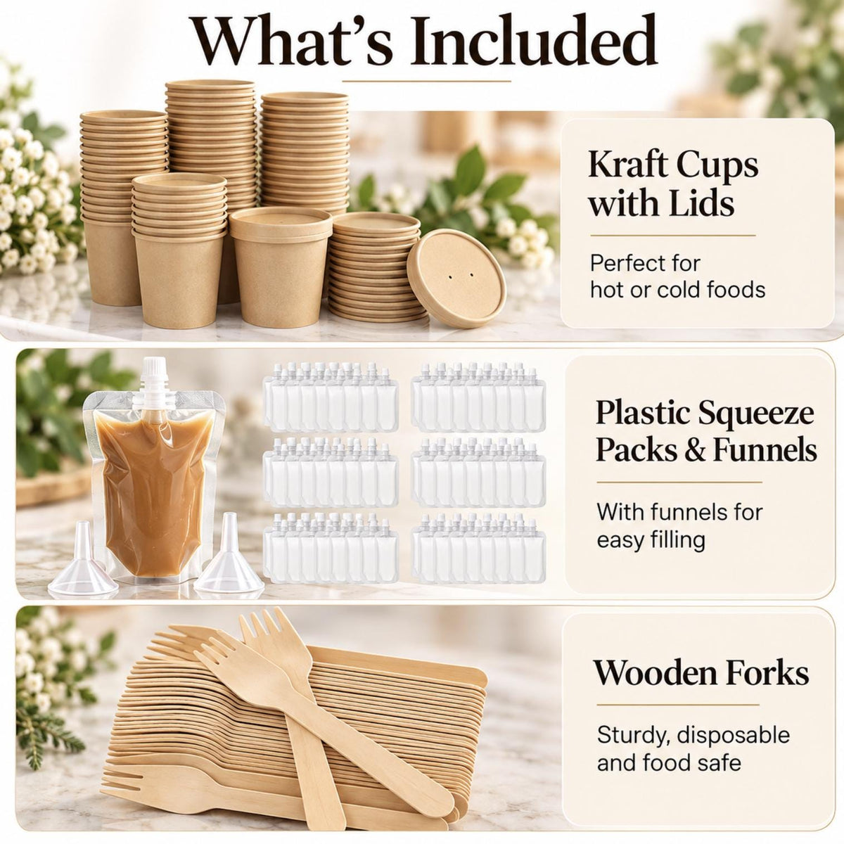 Brownie Dessert Cup Kit – Kraft Cups with Squeeze Packs & Forks for Dessert Bars & Catering