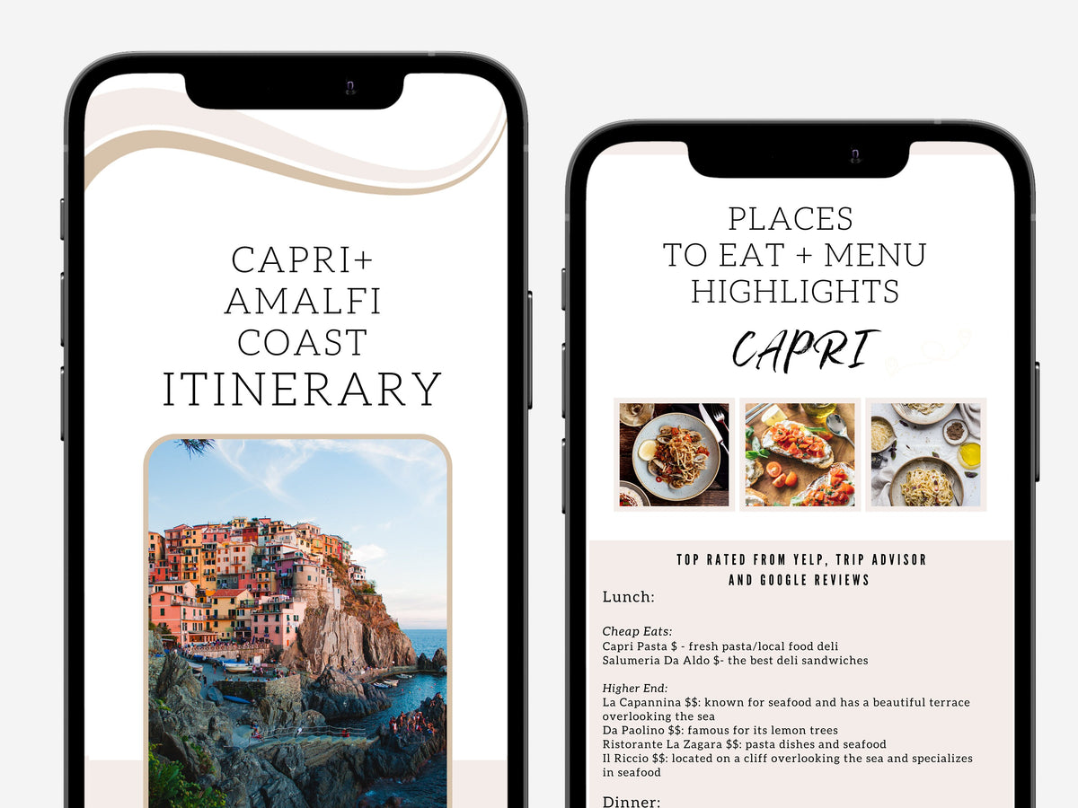 Capri & Amalfi Coast Travel Guide – Italy Itinerary, Top Attractions & Where to Eat, Digital PDF