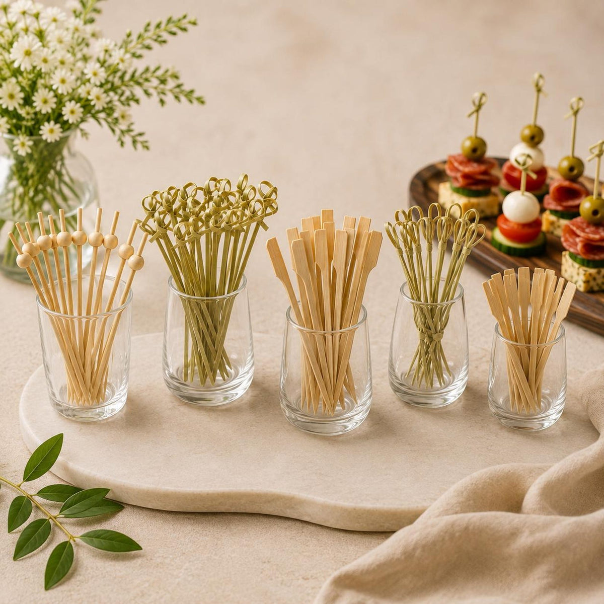 Close-up of charcuterie cup with meat, cheese, and crackers. Individual disposable wooden cone for catering.