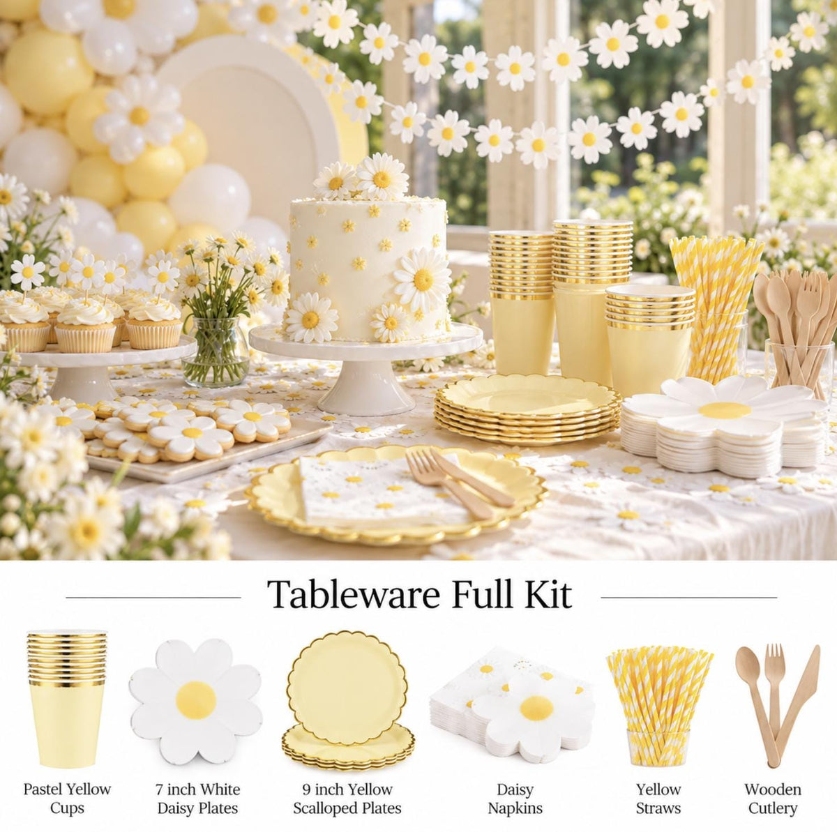 Daisy Party Tableware Set – Groovy Daisy Plates, Cups, Napkins & Cutlery for Kids Birthdays