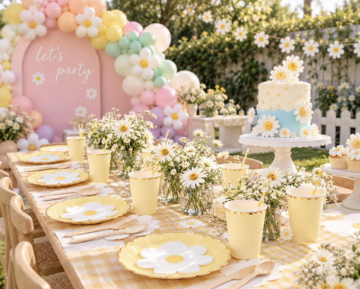 Daisy Party Tableware Set – Groovy Daisy Plates, Cups, Napkins & Cutlery for Kids Birthdays