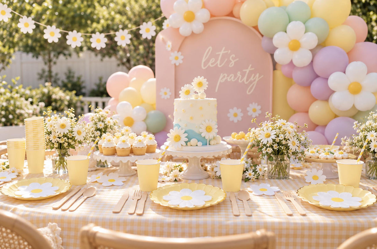 Daisy Party Tableware Set – Groovy Daisy Plates, Cups, Napkins & Cutlery for Kids Birthdays