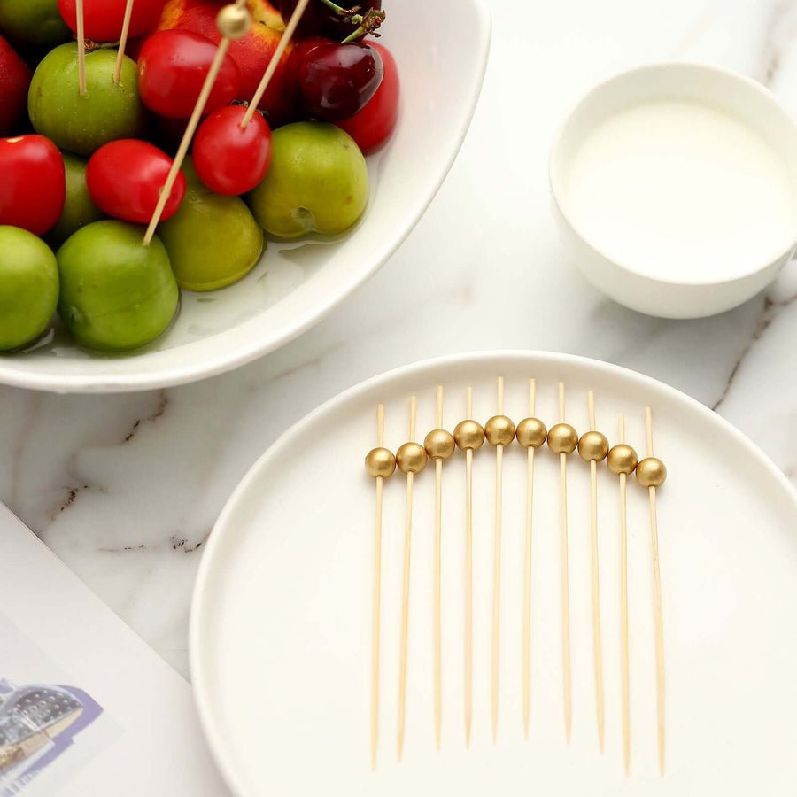 100 - Pack Decorative Bamboo Cocktail Picks – Eco - Friendly Pearl Top Drink & Food Skewers - Pretty Party Boxx