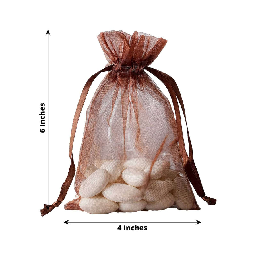 12-pack chocolate organza drawstring candy bags – 4"x6" wedding party favor pouches with satin ribbon closure