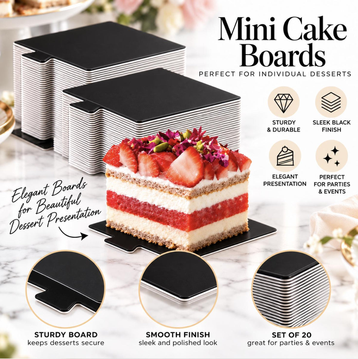 DIY Mini Cake Favor Kit with Cake Boards & Mini Forks – Elegant Dessert Display Favors