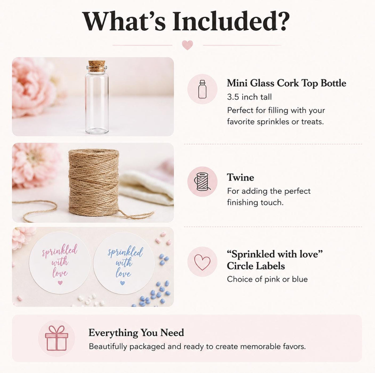 DIY Mini Sprinkle Bottle Favors Kit – Perfect for Baby Showers, Bridal Showers & Parties - Pretty Party Boxx