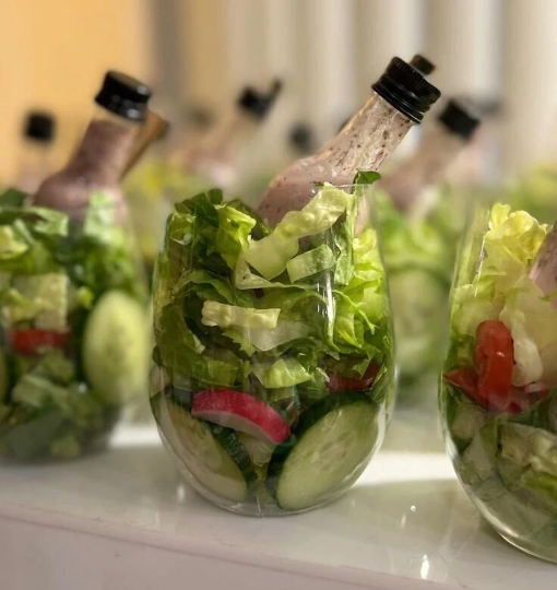 Salad Appetizer Cups Dressing Mini Bottles Forks Set for Food Display Buffet Catered Event Wedding Brunch Grazing Station Charcuterie Cups