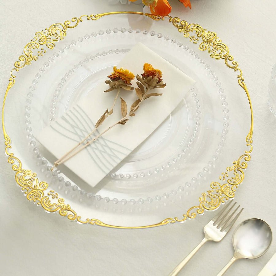 10 - Pack Beaded Rim Round Fancy Disposable Plates - Pretty Party Boxx