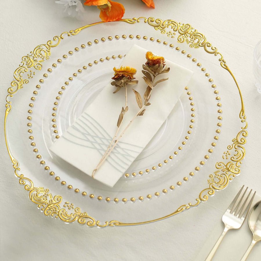 10 - Pack Beaded Rim Round Fancy Disposable Plates - Pretty Party Boxx