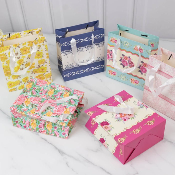 12 Pack French Toile Paper Gift Bags with Handles – Party Favor Goodie Bags - Pretty Party Boxx
