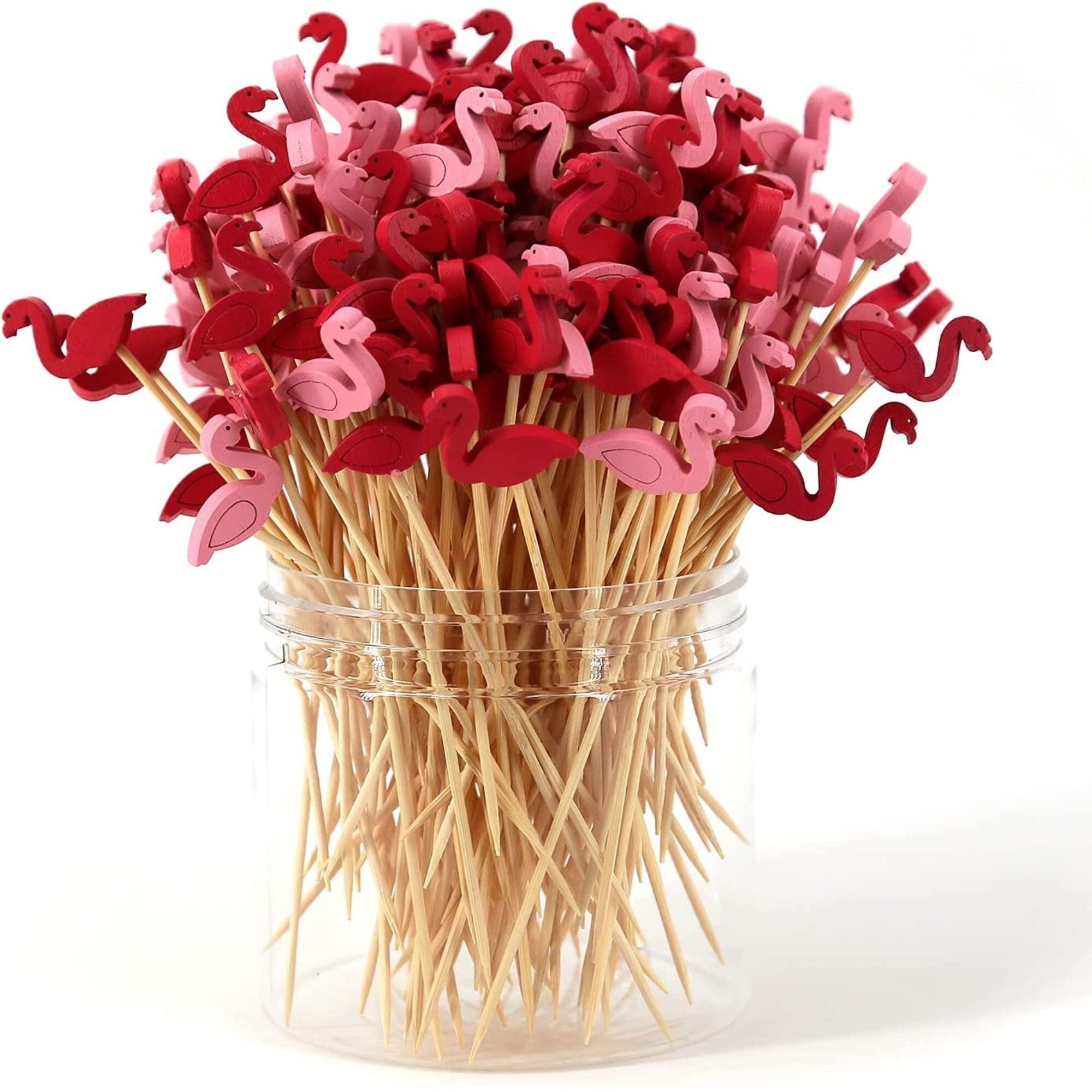 Flamingo fancy toothpicks for parties and cocktails, tropical decorative picks
