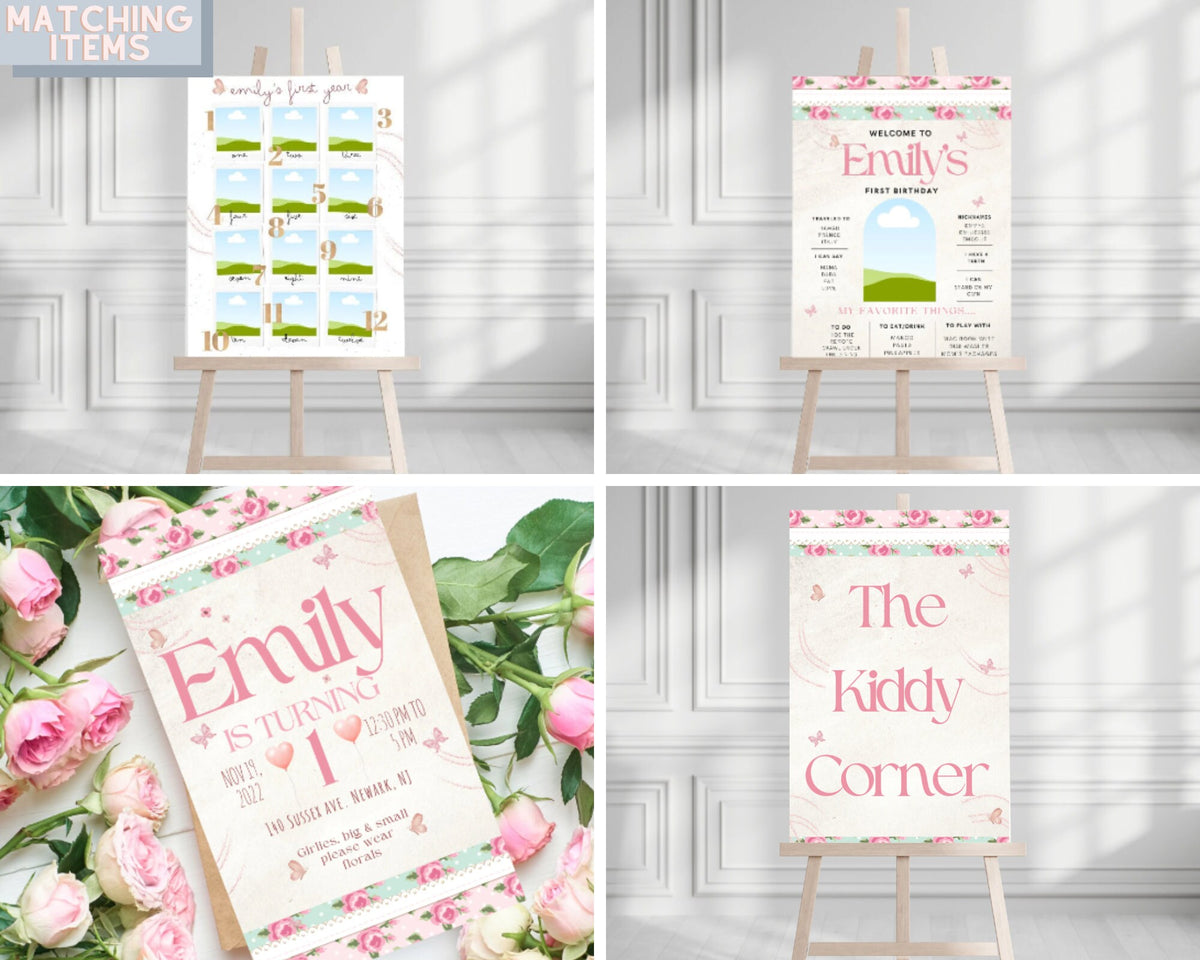 Floral Birthday Invitation – Printable Baby Birthday Template | Editable Canva Design Instant Download - Pretty Party Boxx
