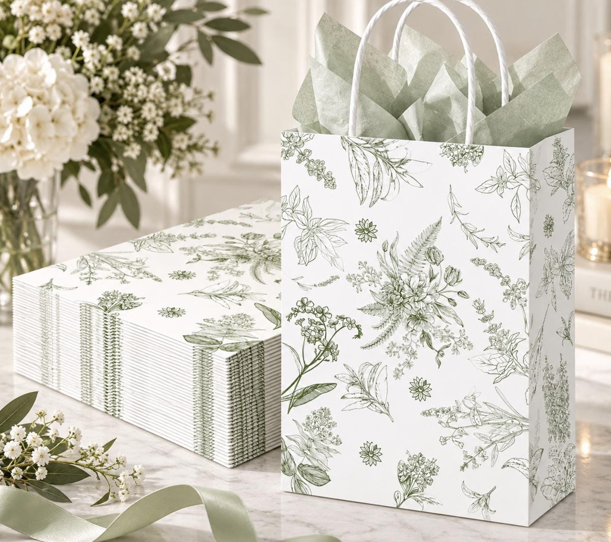 12 Pack French Toile Paper Gift Bags with Handles – Party Favor Goodie Bags - Pretty Party Boxx