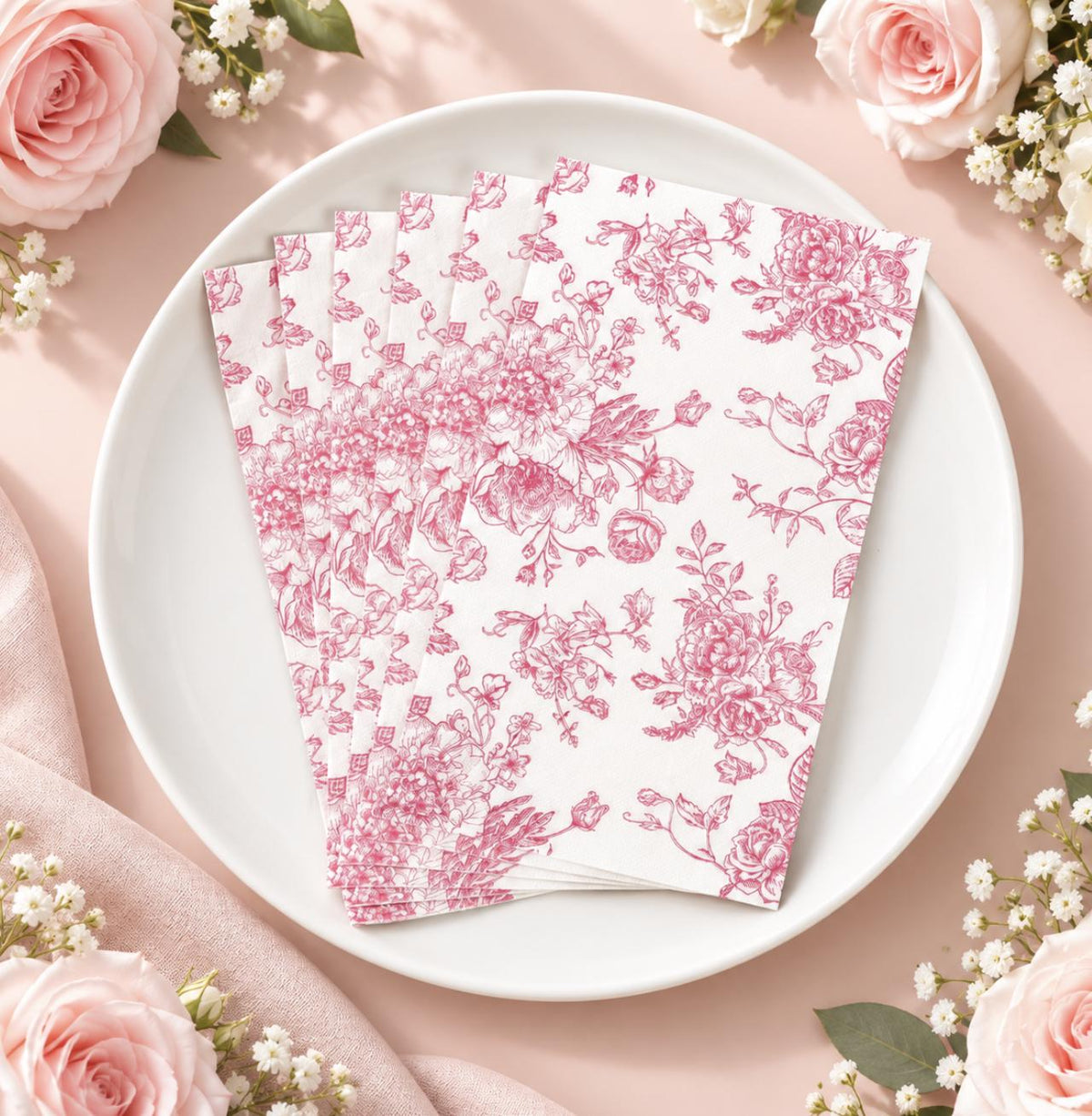 Floral Toile Paper Napkins – 20 - Piece Elegant Disposable Dinner Napkin Set for Events & Parties - Pretty Party Boxx