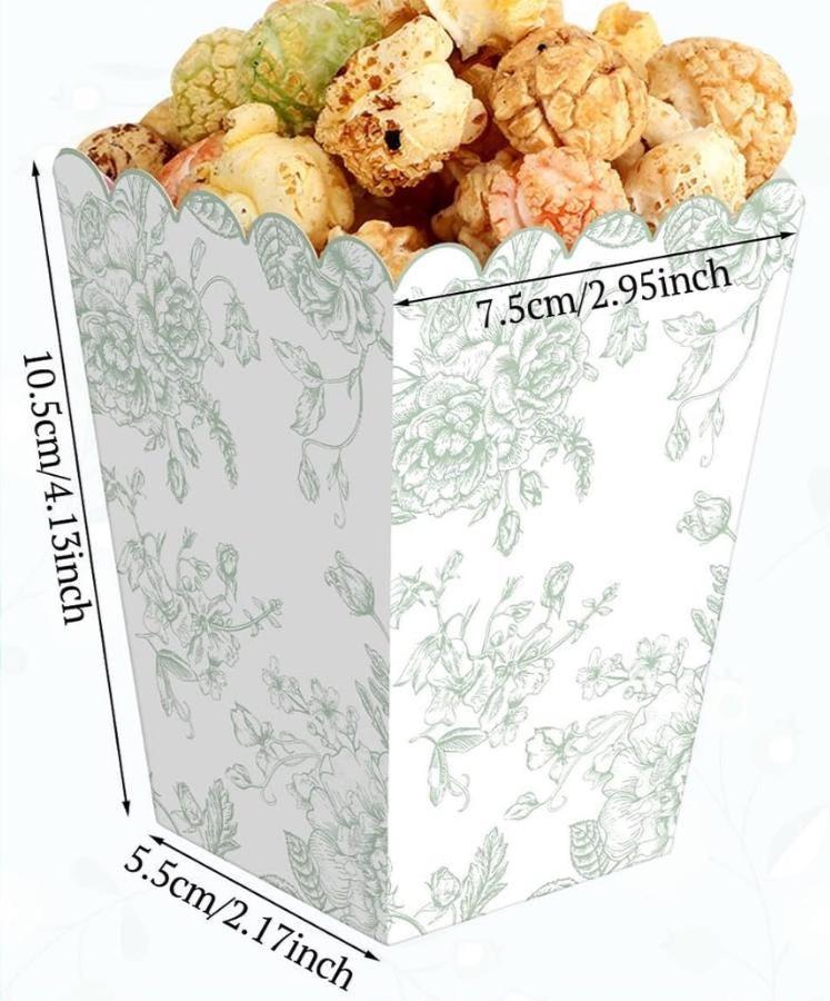 Floral Toile Scalloped Popcorn Cups – Mini Popcorn Boxes for Showers, Weddings & Tea Parties