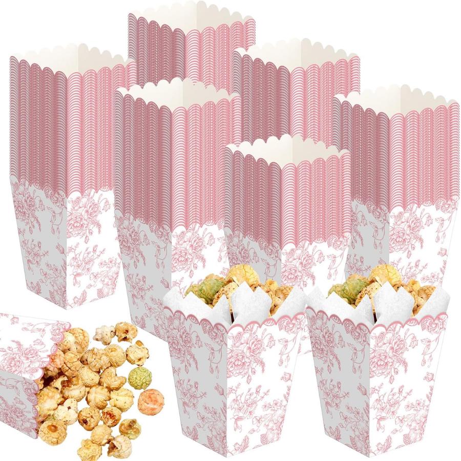 Floral Toile Scalloped Popcorn Cups – Mini Popcorn Boxes for Showers, Weddings & Tea Parties