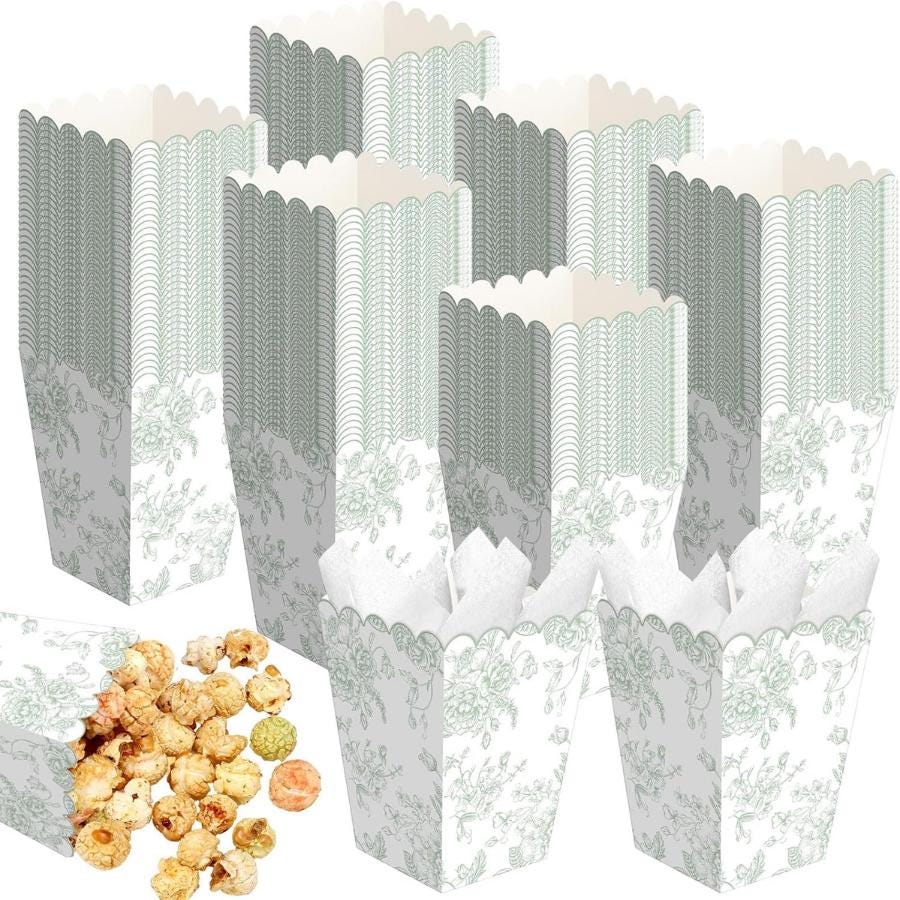 Floral Toile Scalloped Popcorn Cups – Mini Popcorn Boxes for Showers, Weddings & Tea Parties