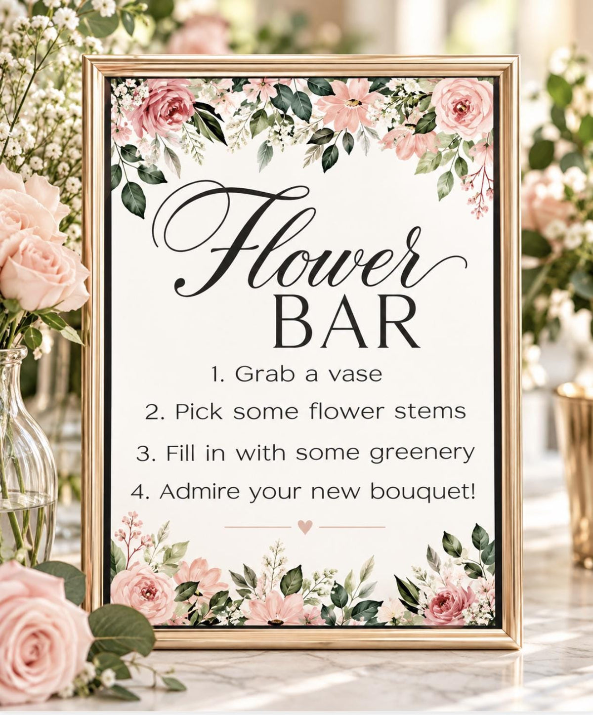 Flower Bar Sign – Floral Bouquet Bar Sign for Bridal & Baby Showers, Editable Printable