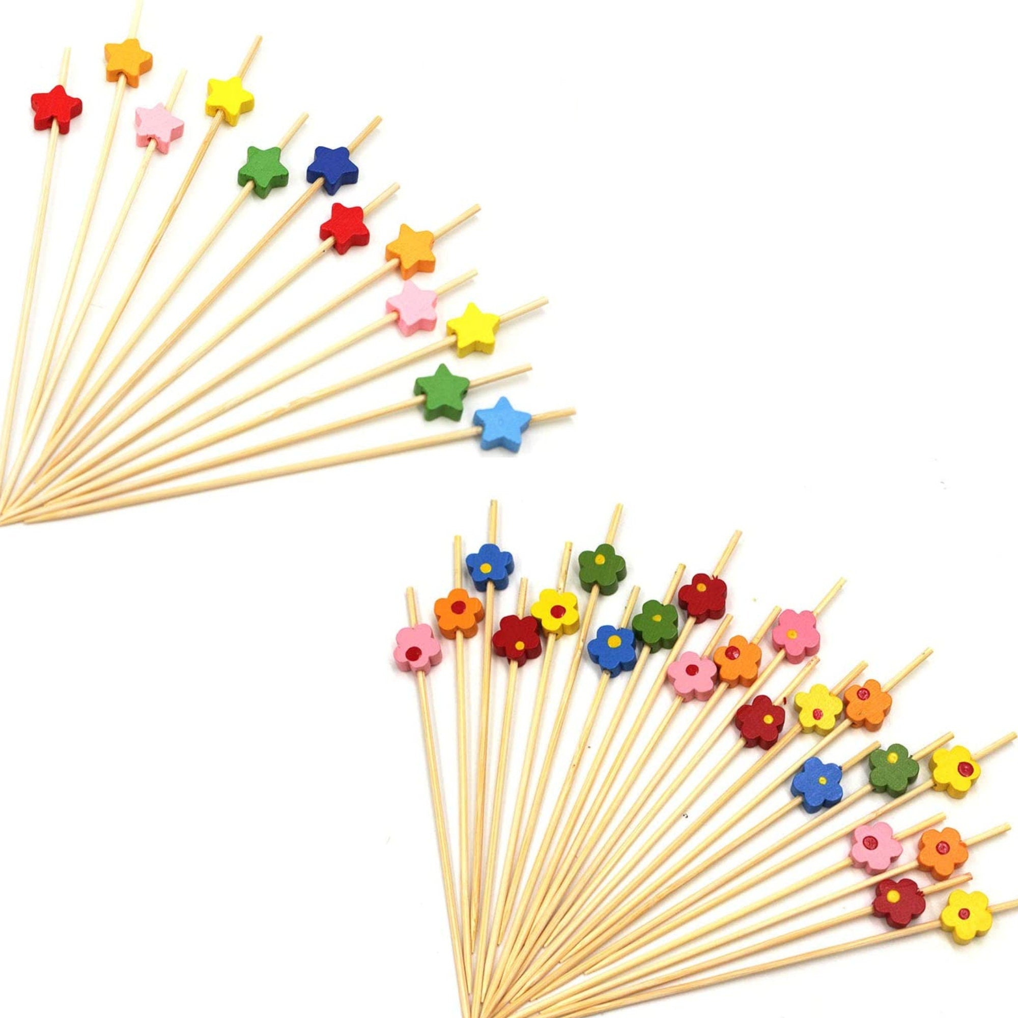 Flower themed decorative fancy toothpicks for appetizers and weddings