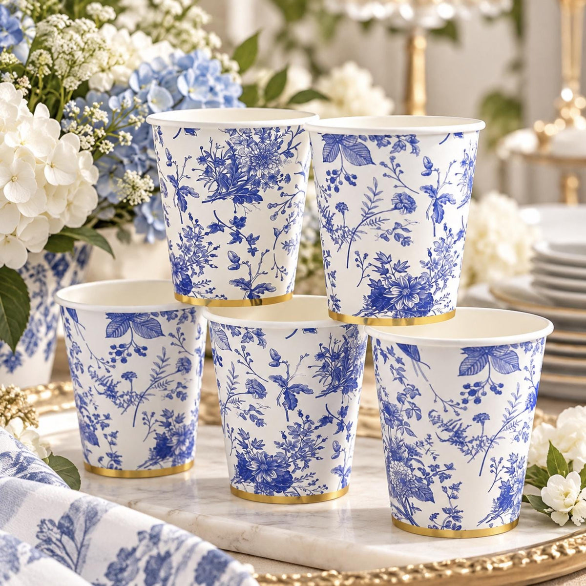 Green floral paper cups – elegant disposable drinkware for parties and celebrations