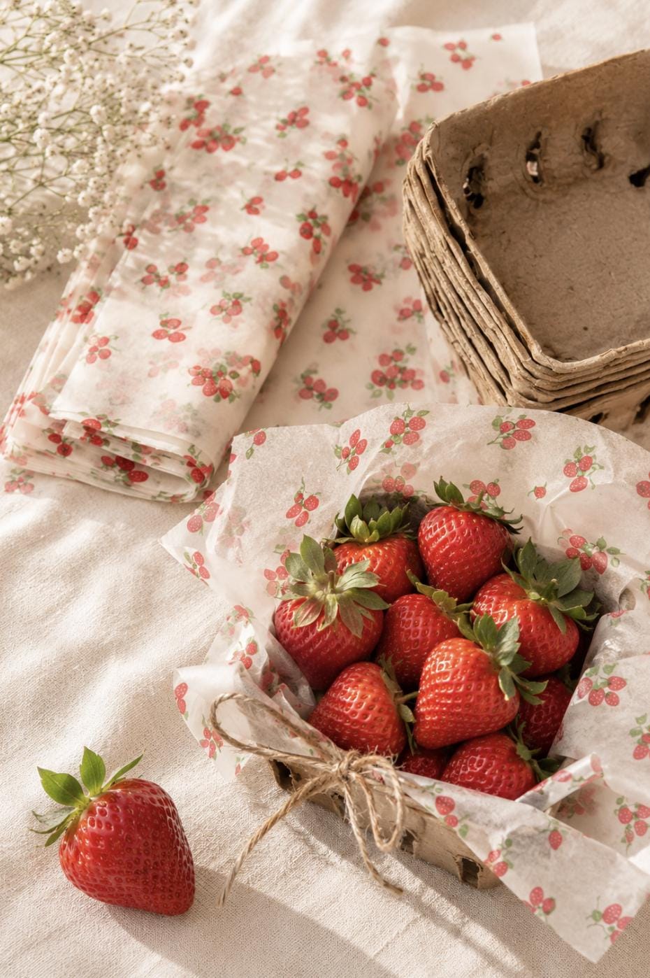 Fruit Berry Basket Favor Boxes with Printed Wax Paper – Farmers Market Picnic Favors for Weddings & Showers