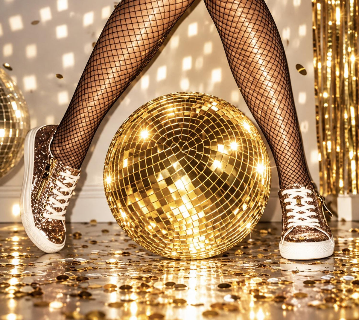 Gold Mirror Disco Balls with Hanging String – Assorted Sizes for Last Disco & Bachelorette Parties