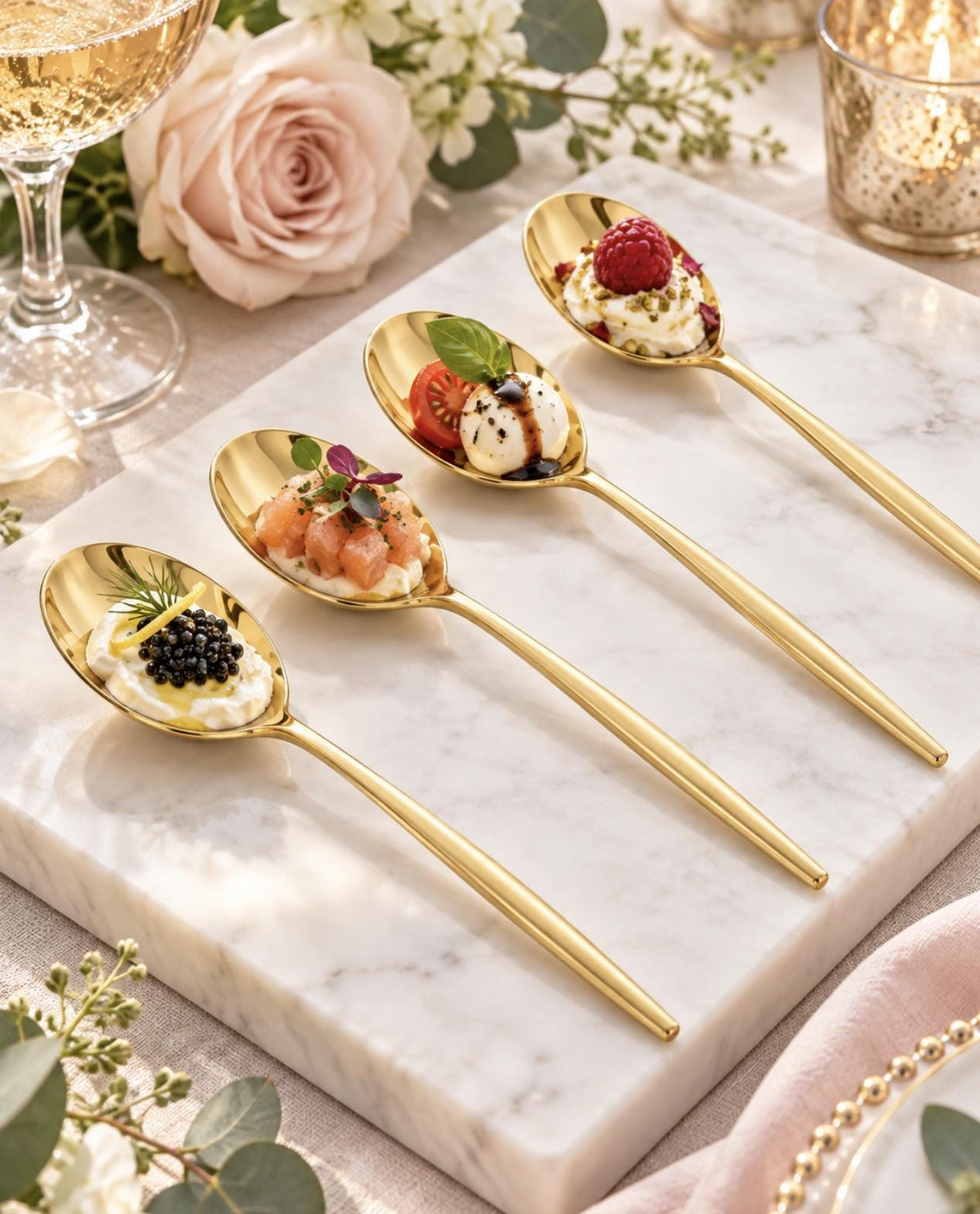 Gold Plastic Serving Spoons – Disposable Tasting Spoons for Dessert Tables & Charcuterie