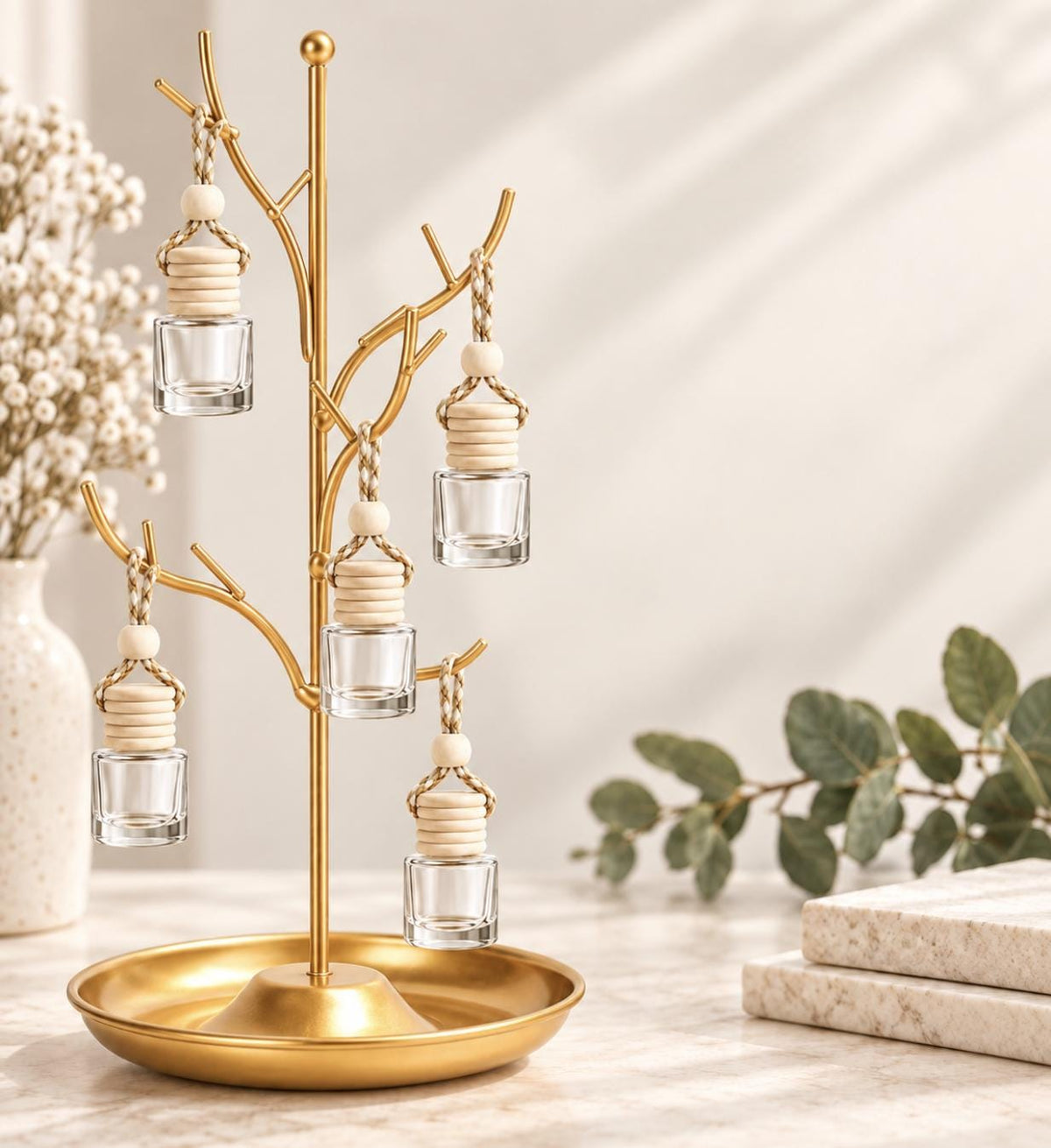 Gold Tree Bottle Display Stand – Hanging Favor Display for Car Diffuser Bar Kits