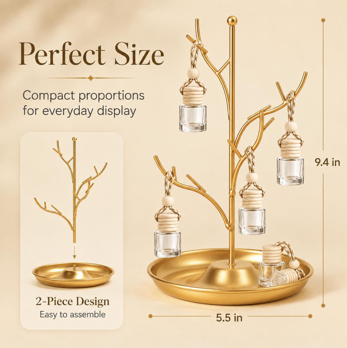 Gold Tree Bottle Display Stand – Hanging Favor Display for Car Diffuser Bar Kits