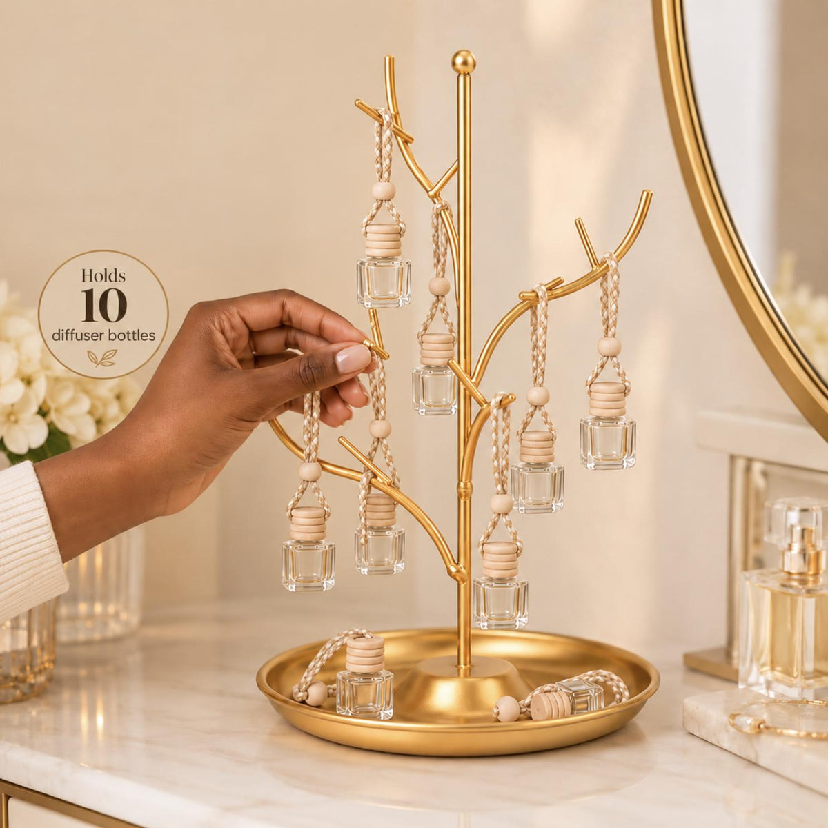 Gold Tree Bottle Display Stand – Hanging Favor Display for Car Diffuser Bar Kits
