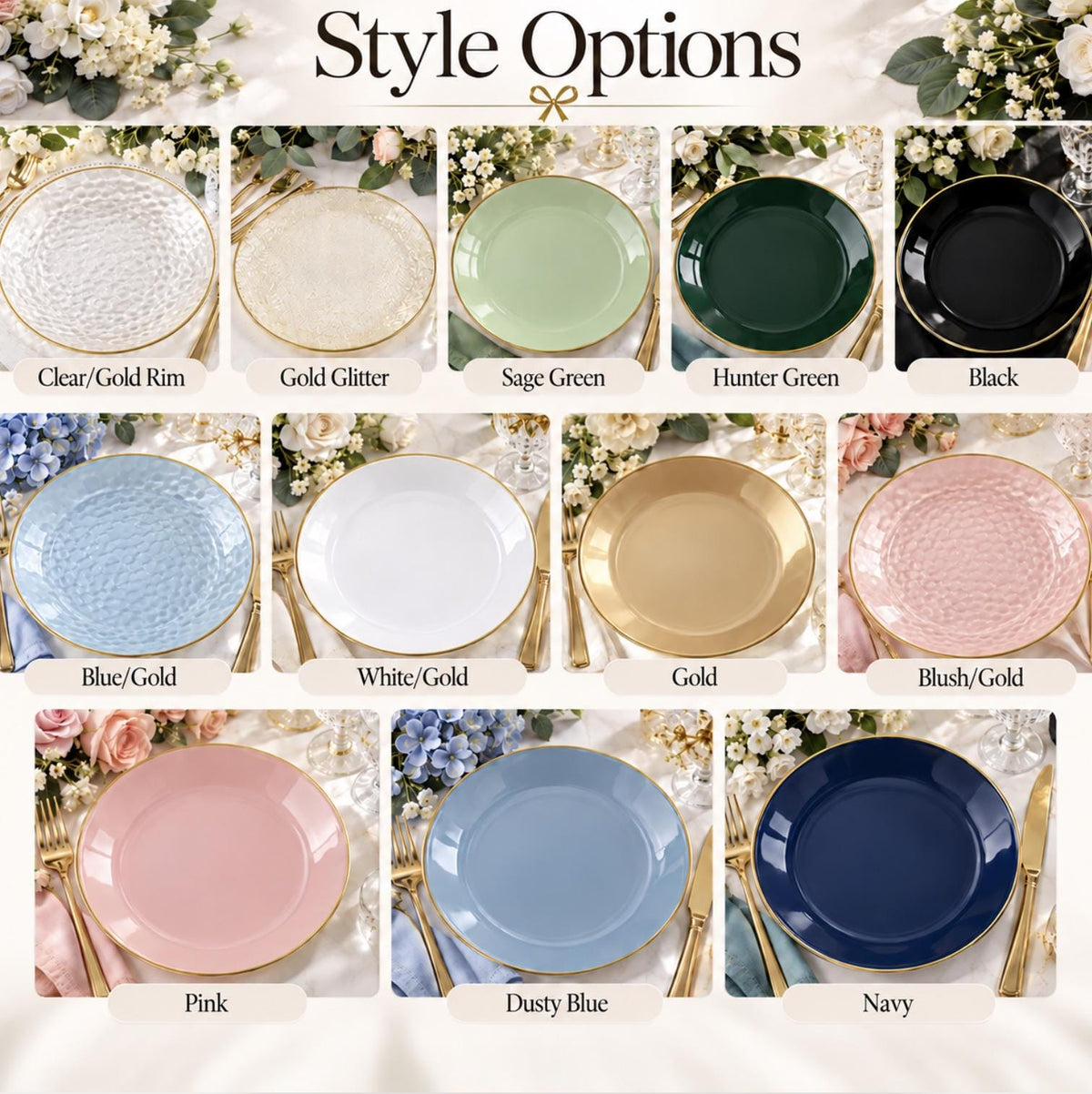 Hammered Round Plastic Dinner Plates | 10-Pack Disposable Party Plates
