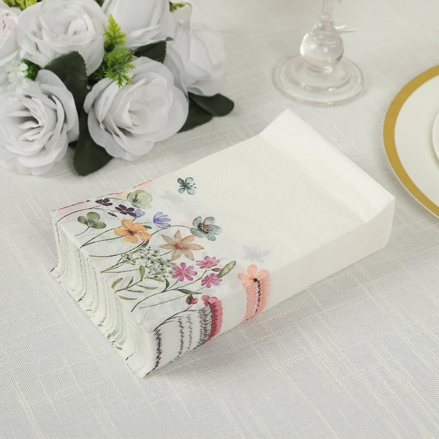20 - Pack Elegant Paper Dinner Napkins – Peony Flower Print with Gold Edge for Weddings & Events - Pretty Party Boxx