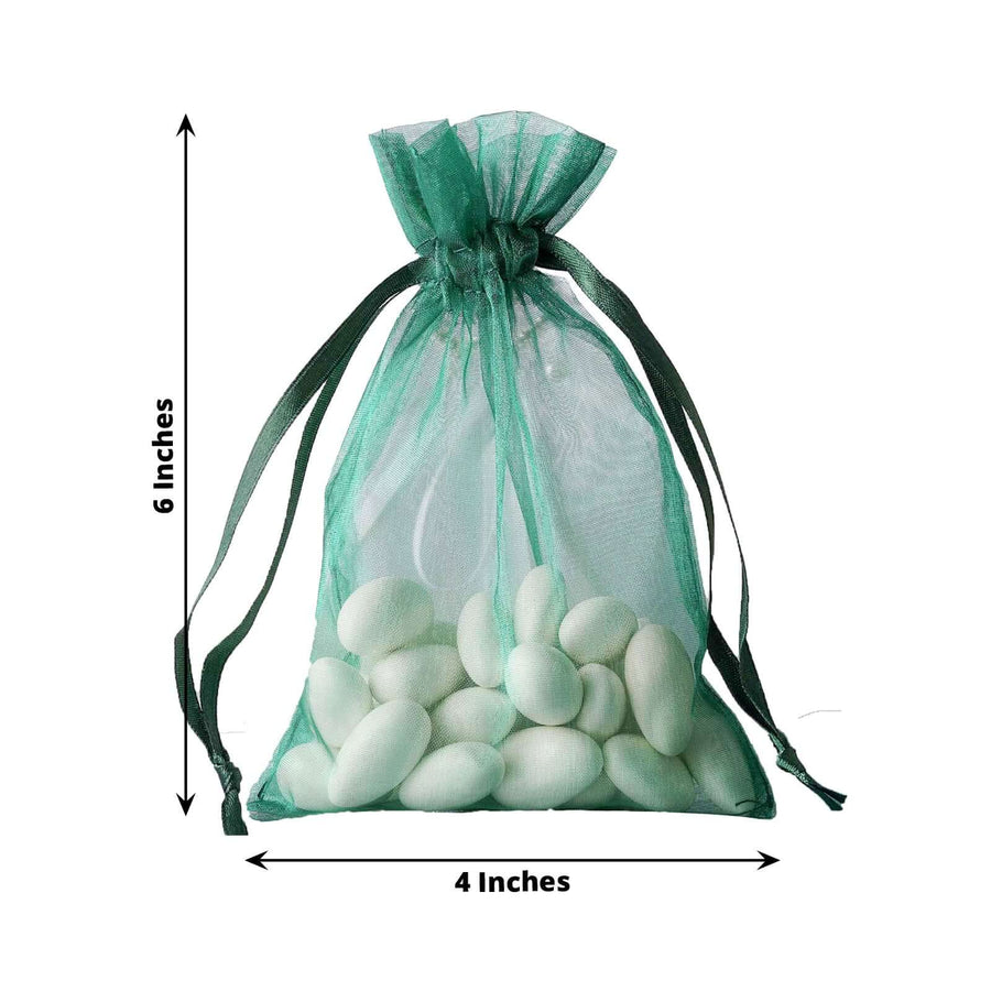 Dimensions of Hunter Emerald Green Organza Drawstring Bag – 4x6 Inches with Satin Ribbon Closure