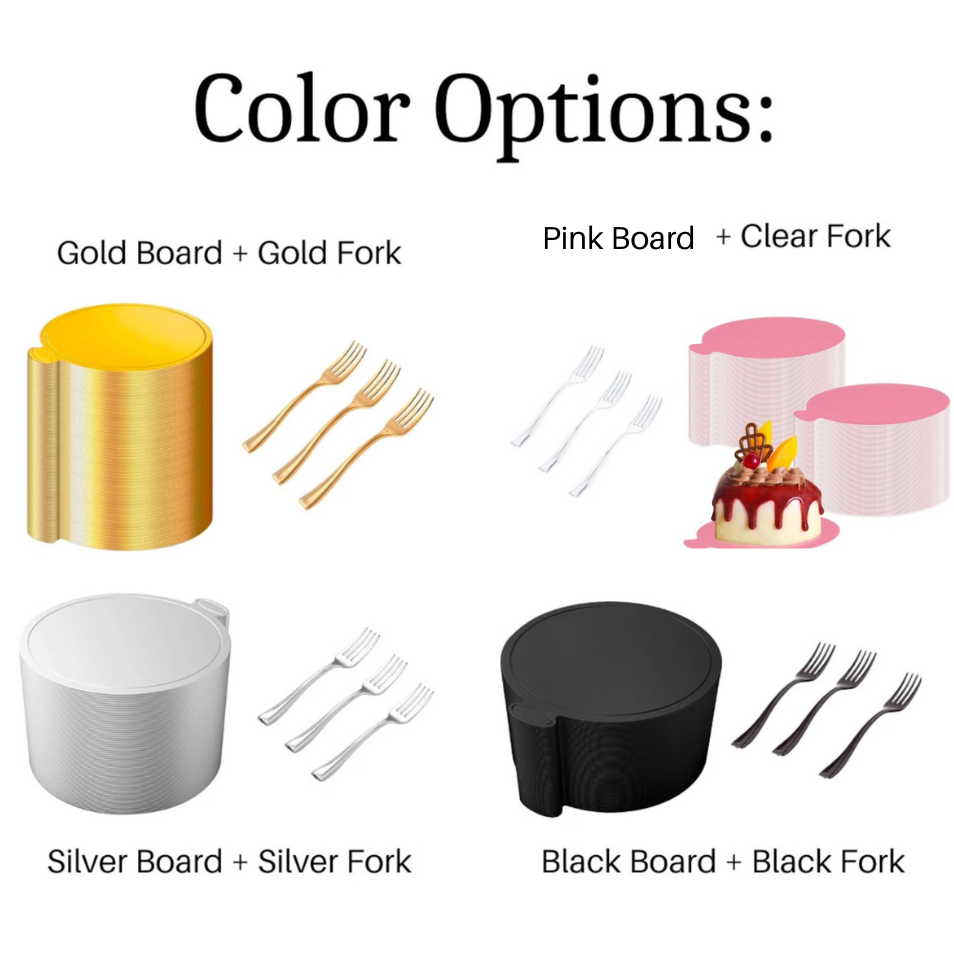 DIY Mini Cake Favor Kit w/Cake Wraps, Mini Forks & Gold Cake Boards
