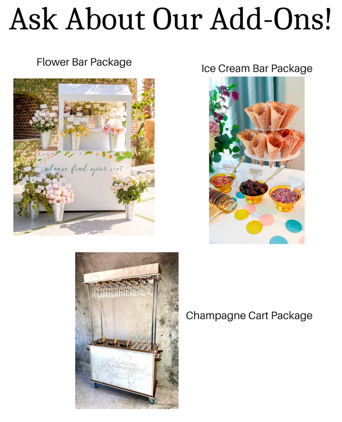 White Candy Cart Flower Dessert Cart for Rent