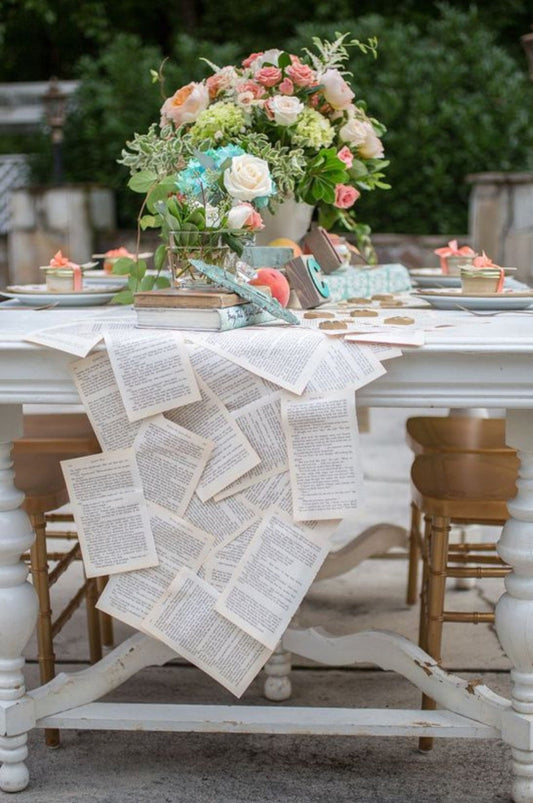 Vintage Book Pages for Crafts Table Runner Tabletop Decor