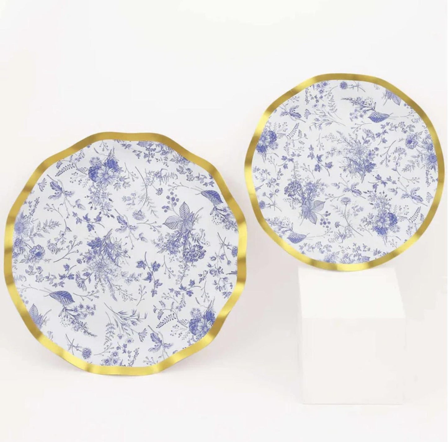 25 Set Blue Toile Floral Paper Party Plates