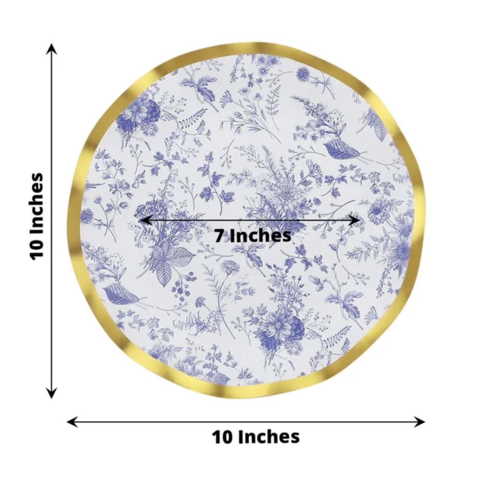 Elegant Toile Floral Scalloped Paper Party Plates – Set of 25 Disposable Plates in 7" & 10" Sizes - Pretty Party Boxx