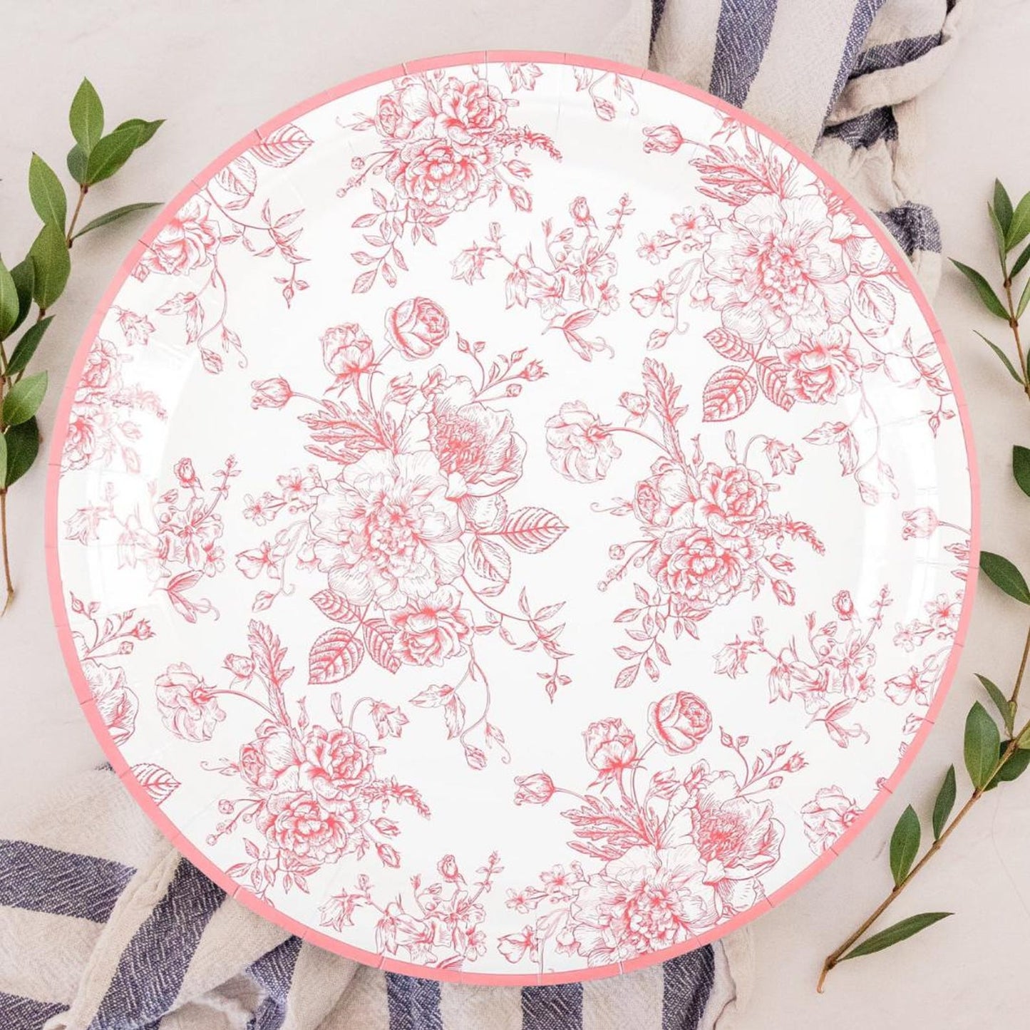 Set of 16 Pink Floral Paper Party Plates