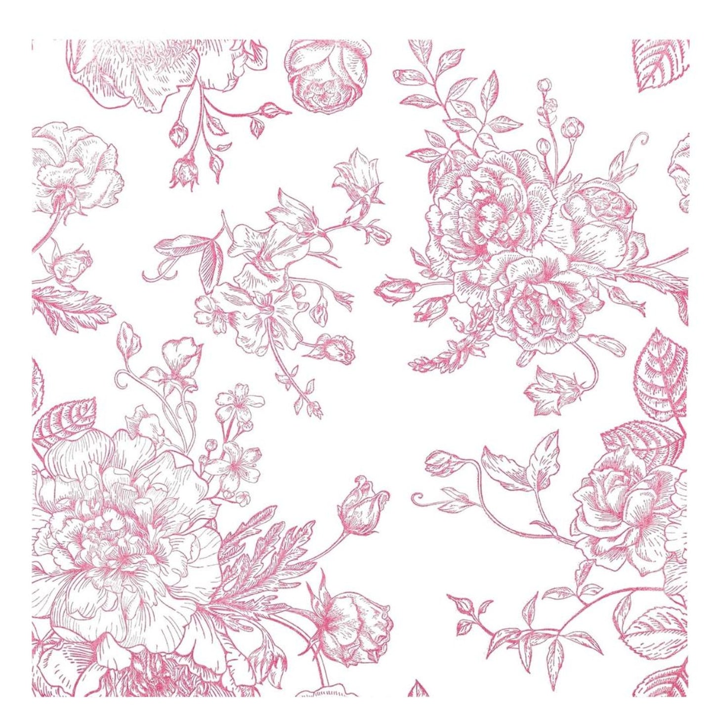 Set of 20 Pink Floral Toile Disposable Paper Napkins