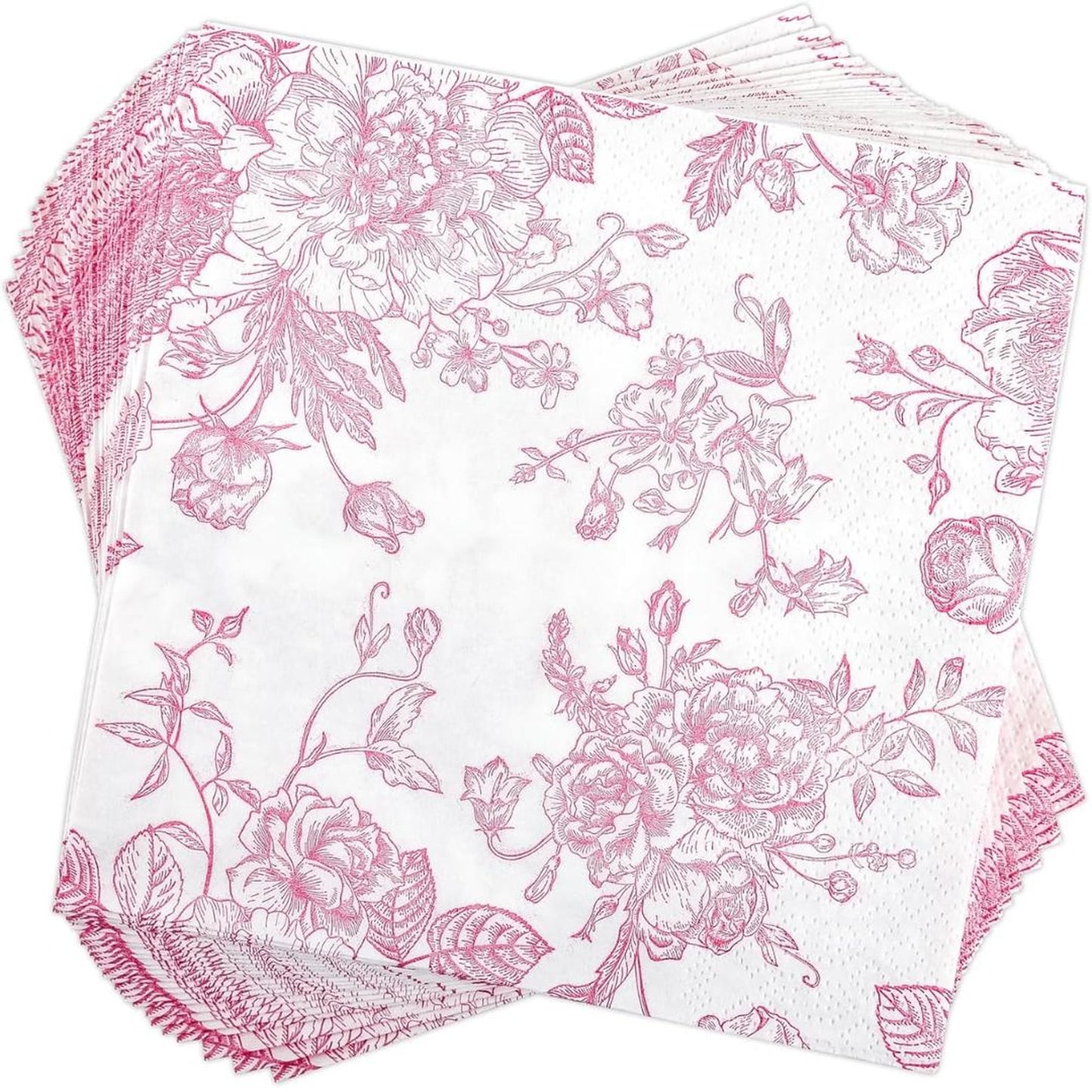 Set of 20 Pink Floral Toile Disposable Paper Napkins