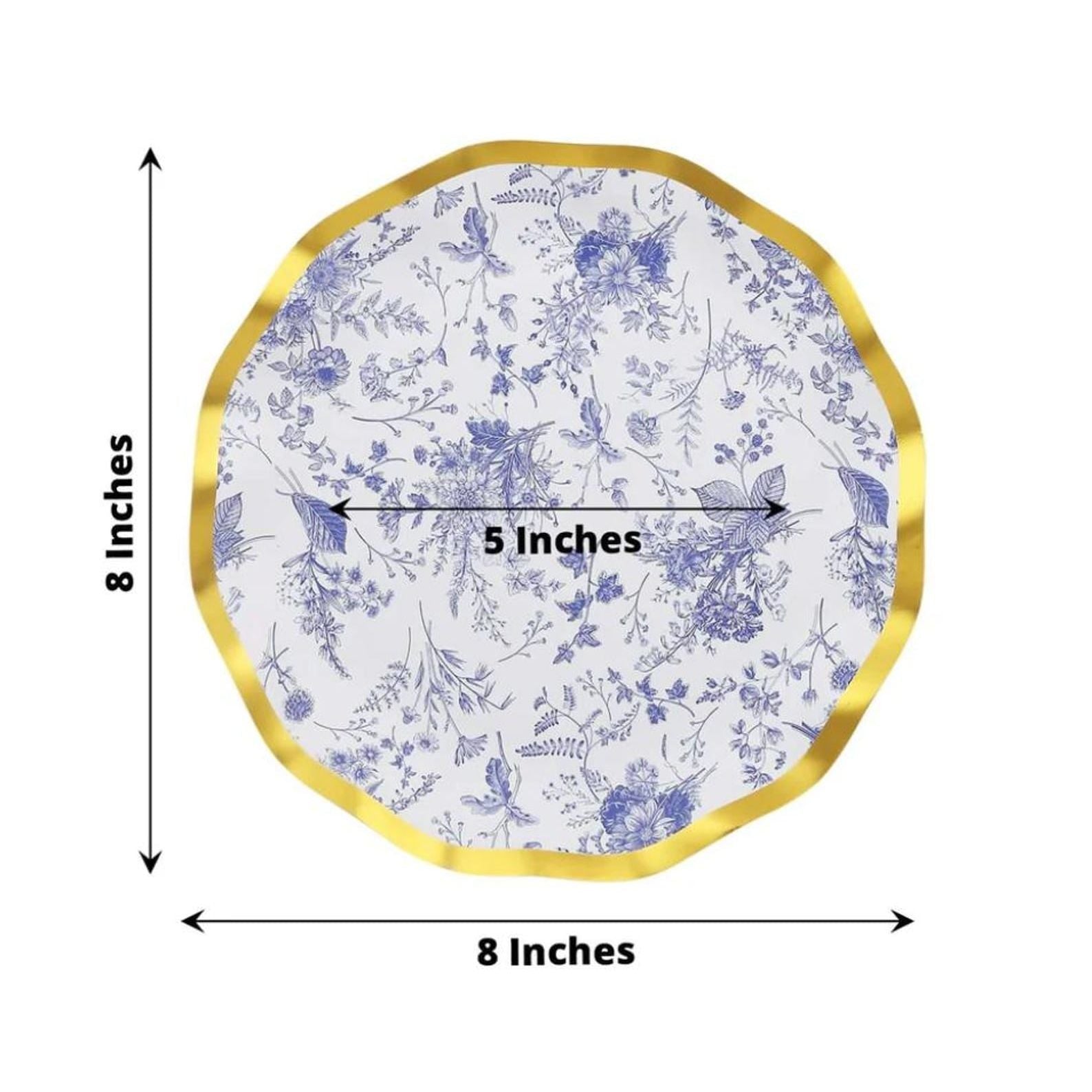Elegant Toile Floral Scalloped Paper Party Plates – Set of 25 Disposable Plates in 7" & 10" Sizes - Pretty Party Boxx